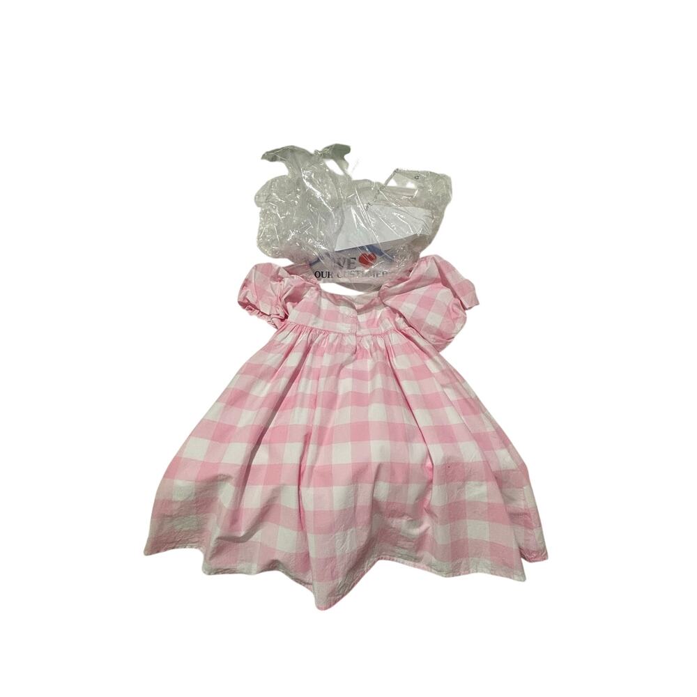 Janie & Jack pink white buffalo check Margo Robbie Barbie dress 8 lined euc